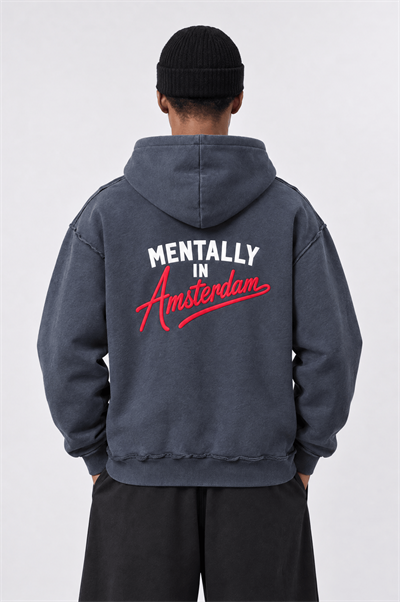 Erkek Pis Dikiş Detaylı Yıkamalı Oversize Hoodie Füme