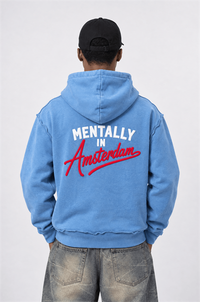 Erkek Pis Dikiş Detaylı Yıkamalı Oversize Hoodie Bebe Mavi