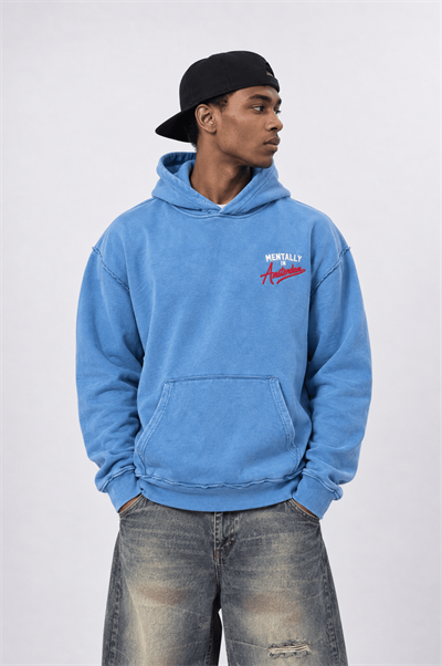 Erkek Pis Dikiş Detaylı Yıkamalı Oversize Hoodie Bebe Mavi