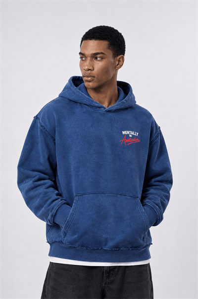 Erkek Pis Dikiş Detaylı Yıkamalı Oversize Hoodie Lacivert