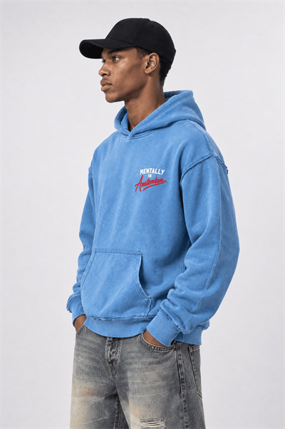 Erkek Pis Dikiş Detaylı Yıkamalı Oversize Hoodie Bebe Mavi