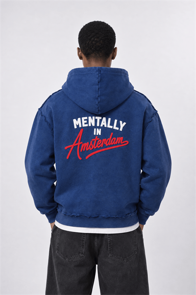 Erkek Pis Dikiş Detaylı Yıkamalı Oversize Hoodie Lacivert