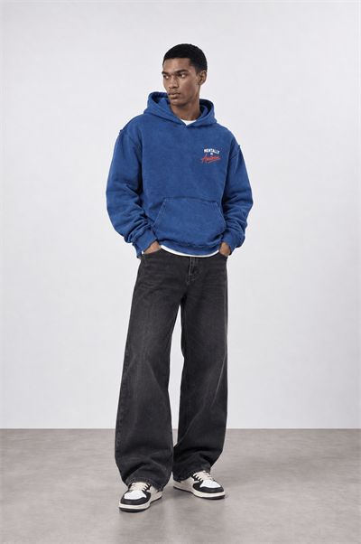 Erkek Pis Dikiş Detaylı Yıkamalı Oversize Hoodie Lacivert