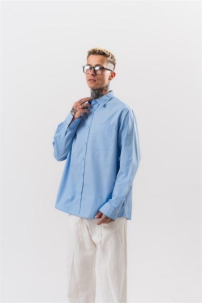 Erkek Poplin Oversize Gömlek Bebe Mavi