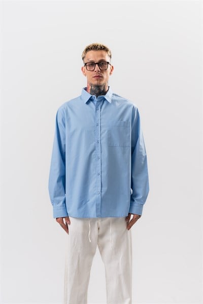 Erkek Poplin Oversize Gömlek Bebe Mavi