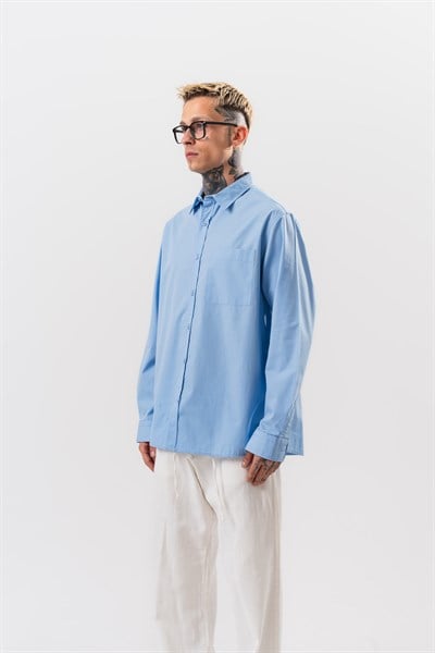 Erkek Poplin Oversize Gömlek Bebe Mavi