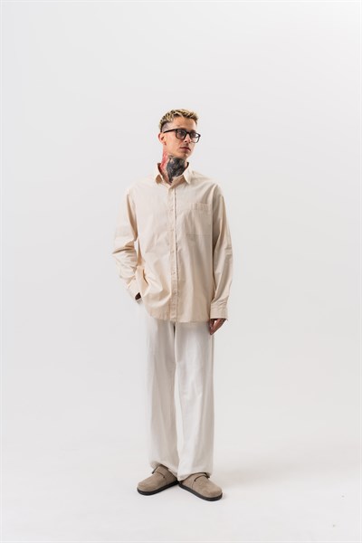 Erkek Poplin Oversize Gömlek Bej