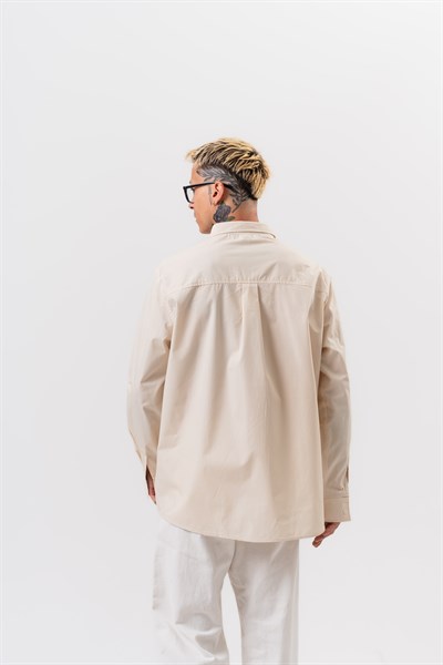Erkek Poplin Oversize Gömlek Bej