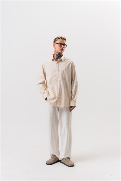 Erkek Poplin Oversize Gömlek Bej