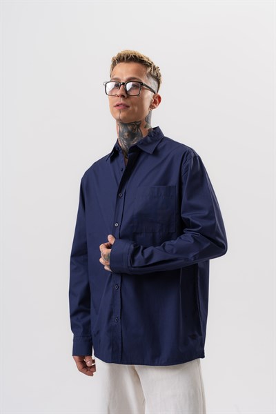 Erkek Poplin Oversize Gömlek Lacivert