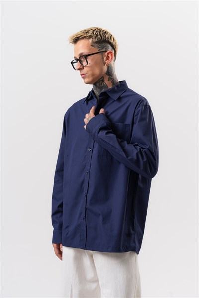 Erkek Poplin Oversize Gömlek Lacivert