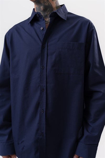 Erkek Poplin Oversize Gömlek Lacivert