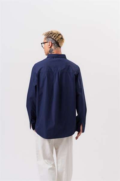 Erkek Poplin Oversize Gömlek Lacivert