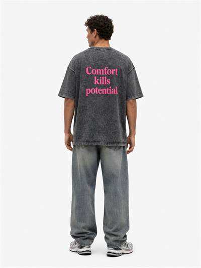 Erkek Puf Baskılı Yıkamalı Oversize T-Shirt Siyah