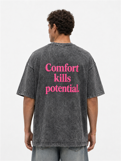 Erkek Puf Baskılı Yıkamalı Oversize T-Shirt Siyah