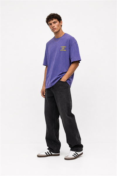 Erkek Puf Baskılı Yıkamalı Oversize T-Shirt Mor