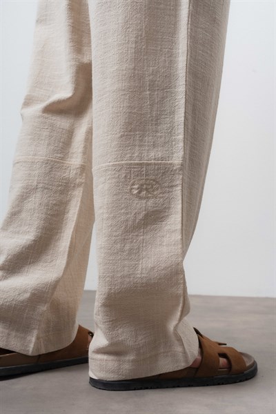 Erkek R Nakışlı Baggy Pantolon Bej