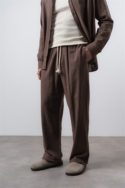 Erkek R Nakışlı Baggy Pantolon Kahve