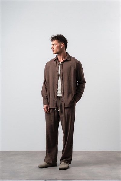 Erkek R Nakışlı Baggy Pantolon Kahve