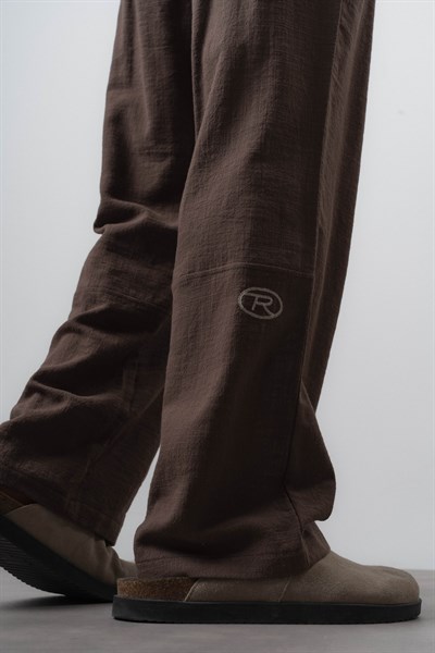 Erkek R Nakışlı Baggy Pantolon Kahve