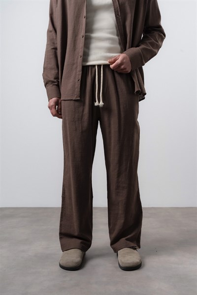 Erkek R Nakışlı Baggy Pantolon Kahve