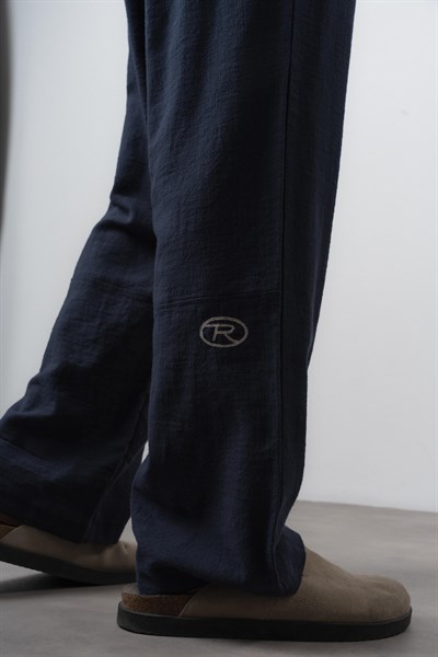 Erkek R Nakışlı Baggy Pantolon Lacivert