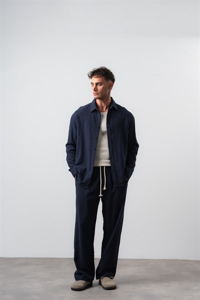 Erkek R Nakışlı Baggy Pantolon Lacivert