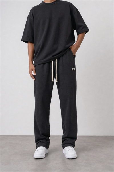 Erkek R Nakışlı Müslin Baggy Pantolon Siyah