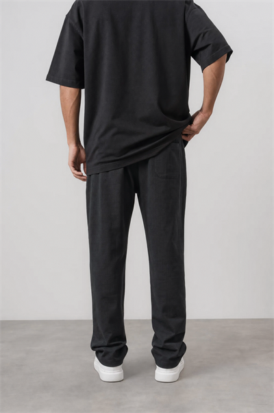 Erkek R Nakışlı Müslin Baggy Pantolon Siyah
