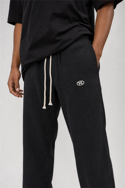 Erkek R Nakışlı Müslin Baggy Pantolon Siyah