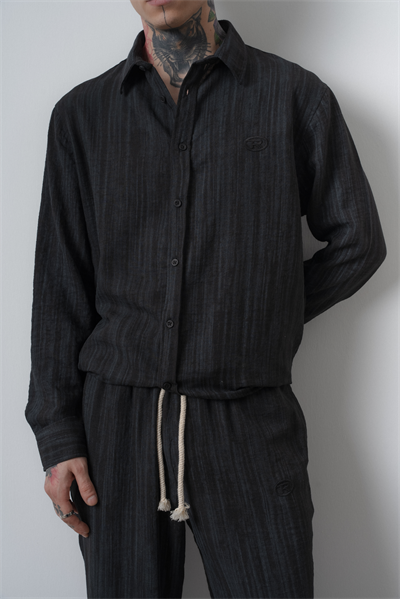 Erkek R Nakışlı Oversize Gömlek Pantolon Takım Siyah