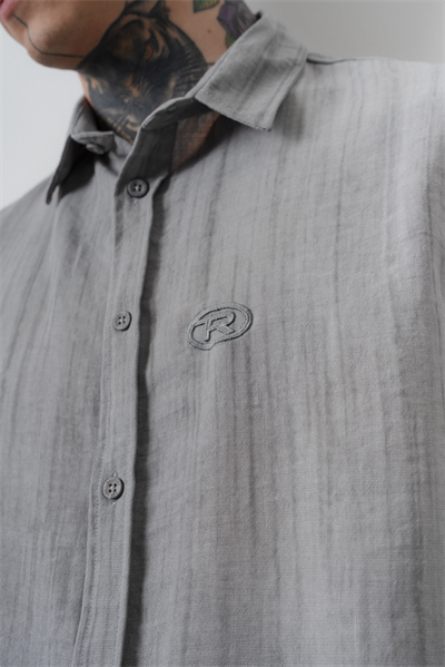 Erkek R Nakışlı Oversize Gömlek Pantolon Takım Gri