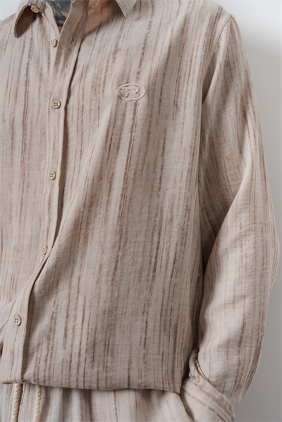 Erkek R Nakışlı Oversize Gömlek Pantolon Takım Bej