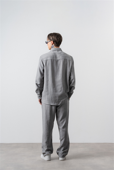 Erkek R Nakışlı Oversize Gömlek Pantolon Takım Gri