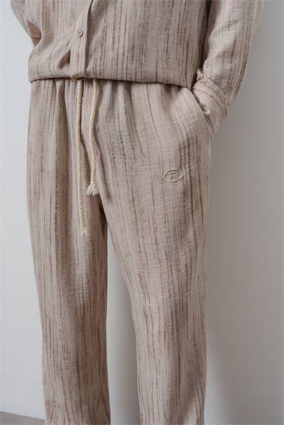 Erkek R Nakışlı Oversize Gömlek Pantolon Takım Bej