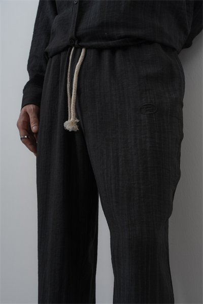 Erkek R Nakışlı Oversize Gömlek Pantolon Takım Siyah