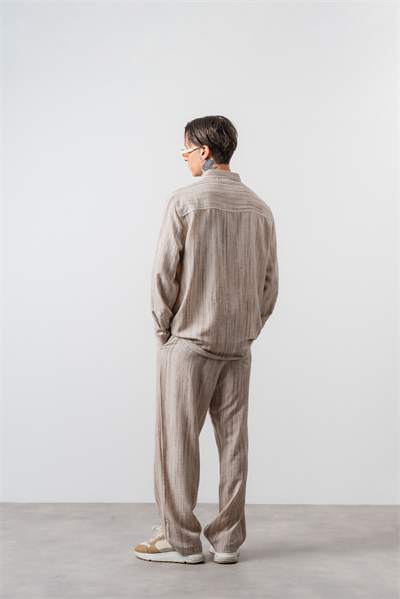 Erkek R Nakışlı Oversize Gömlek Pantolon Takım Bej