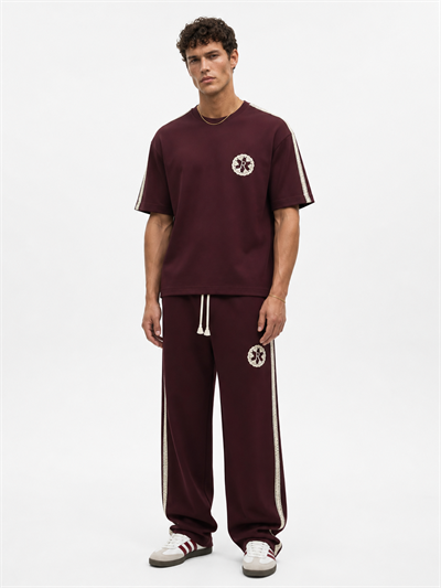 Erkek R Nakışlı Şerit Detaylı Regular Fit Eşofman Takımı Bordo