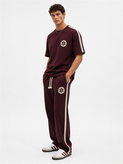 Erkek R Nakışlı Şerit Detaylı Regular Fit Eşofman Takımı Bordo