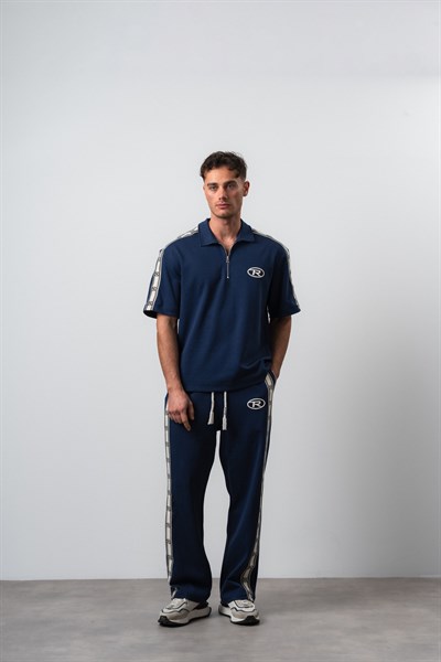 Erkek R Şerit Detaylı Regular Fit T-Shirt Pantolon Takım Lacivert