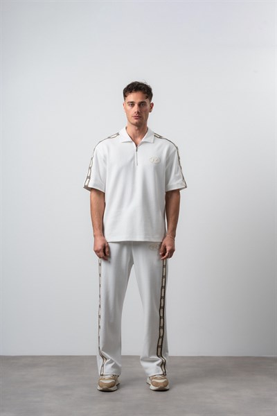 Erkek R Şerit Detaylı Regular Fit T-Shirt Pantolon Takım Ekru