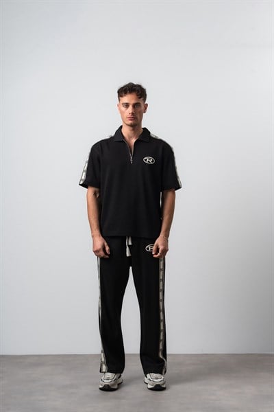Erkek R Şerit Detaylı Regular Fit T-Shirt Pantolon Takım Siyah