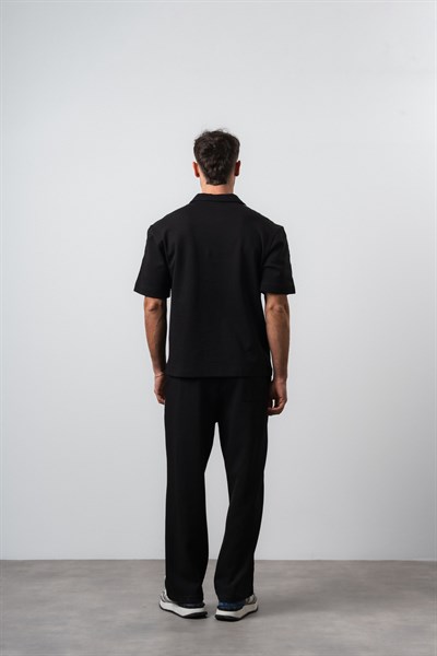 Erkek R Şerit Detaylı Regular Fit T-Shirt Pantolon Takım Siyah