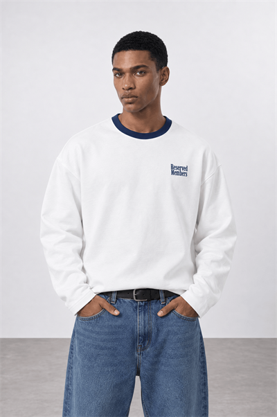 Erkek Reserved Members Baskılı Oversize Sweatshirt Ekru