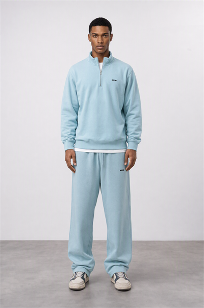 Erkek Respire Basic Half Zip Oversize Sweatshirt Bebe Mavi