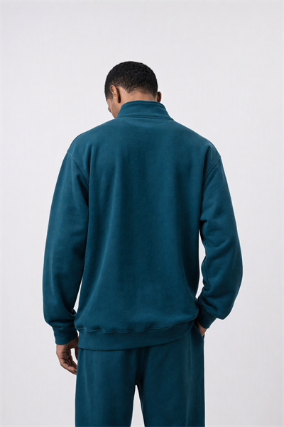 Erkek Respire Basic Half Zip Oversize Sweatshirt Zümrüt