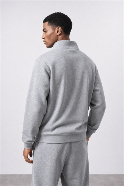 Erkek Respire Basic Half Zip Oversize Sweatshirt Gri Melanj