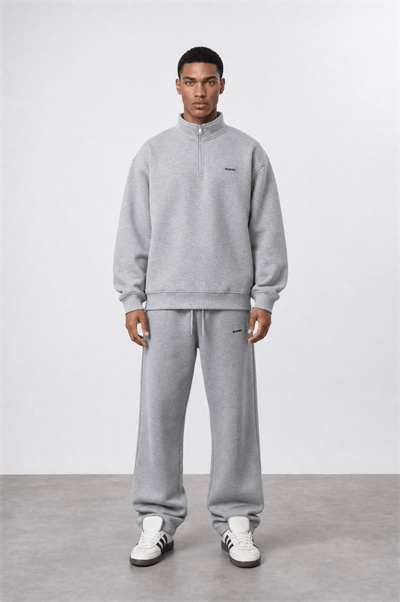 Erkek Respire Basic Half Zip Oversize Sweatshirt Gri Melanj