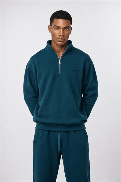 Erkek Respire Basic Half Zip Oversize Sweatshirt Zümrüt