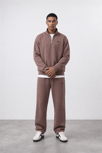 Erkek Respire Basic Half Zip Oversize Sweatshirt Kakao